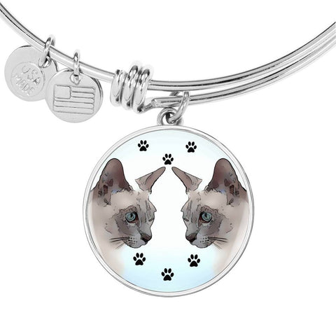 Tonkinese Cat Print Circle Pendant Luxury Bangle