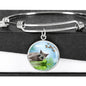 Russian Blue Cat Print Circle Pendant Luxury Bangle