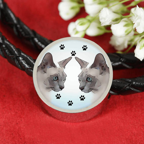 Tonkinese Cat Print Circle Charm Leather Bracelet