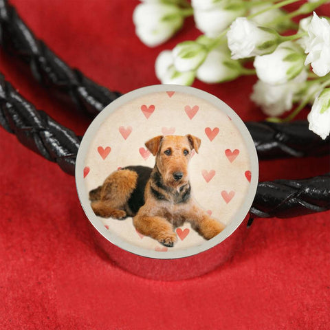 Airedale Terrier Print Luxury Circle Charm Leather Bracelet