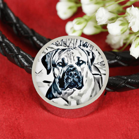 South African Mastiff (Boerboel) Dog Print Circle Charm Leather Bracelet