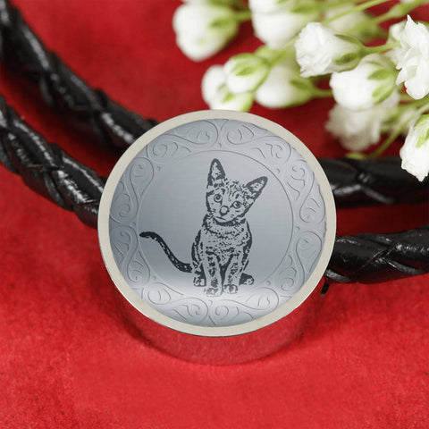 Russian Blue Cat Art Print Circle Charm Leather Bracelet