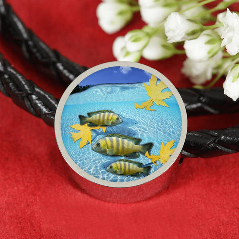 Afra Cichlid Fish Print Circle Charm Leather Bracelet