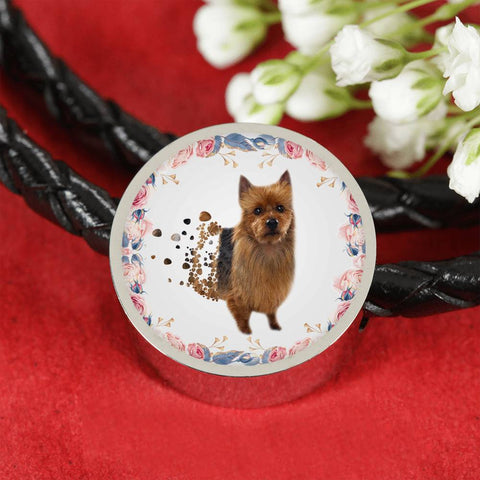 Amazing Australian Terrier Print Circle Charm Leather Bracelet