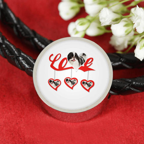 Japanese Chin Print Woven Leather Charm Bracelet