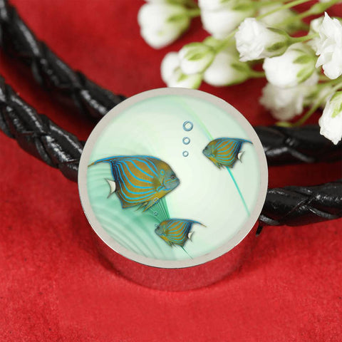 Angelfish Print Circle Charm Leather Bracelet