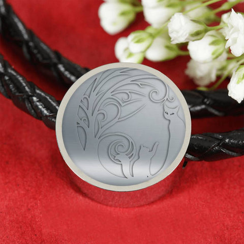 Lovely Cats Print Circle Charm Leather Bracelet