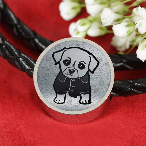 Cute Dog Art Print Circle Charm Leather Bracelet