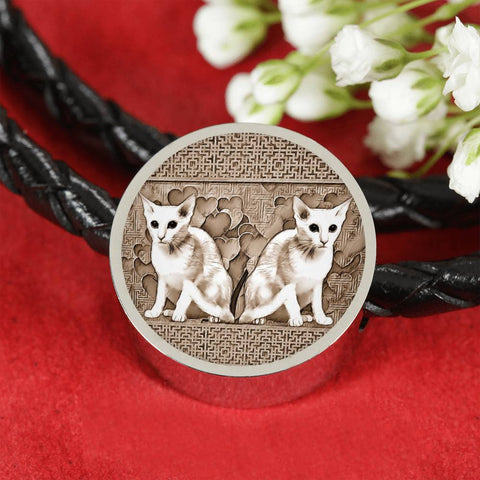 Oriental Shorthair Cat Print Circle Charm Leather Bracelet