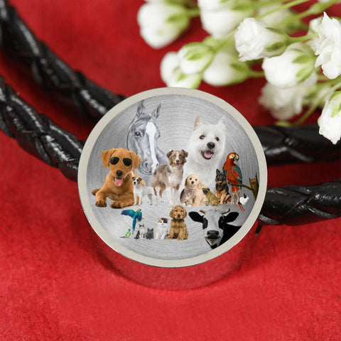 Pets Group Print Circle Charm Leather Bracelet