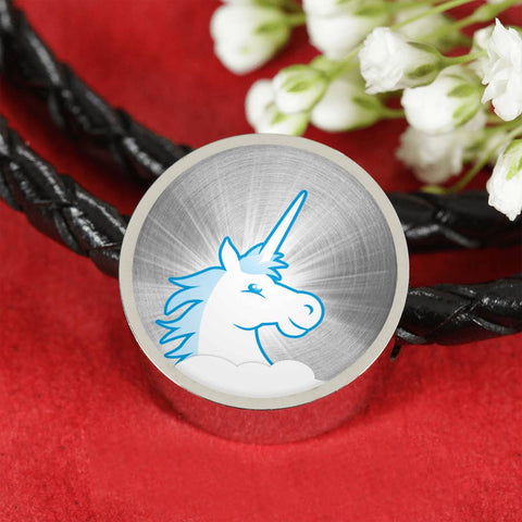 Cute Unicorn Print Circle Charm Leather Bracelet
