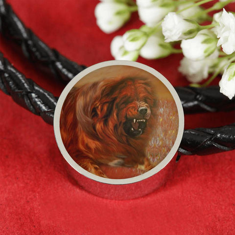 Tibetan Mastiff Dog Print Circle Charm Leather Bracelet