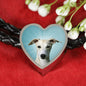 Whippet Dog Print Heart Charm Leather Bracelet