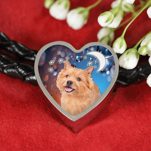 Norwich Terrier Print Heart Charm Braided Bracelet