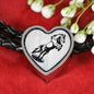 Mustang Horse Art Print Heart Charm Leather Woven Bracelet
