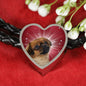 Tibetan Spaniel Dog Print Heart Charm Leather Bracelet
