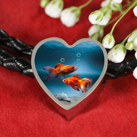 Fantail Fish Print Circle Charm Leather Bracelet