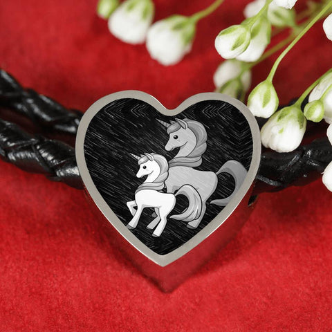 Cute Unicorn Print Heart Charm Leather Bracelet