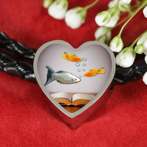 Mollies Fish Print Heart Charm Leather Bracelet