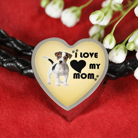 Jack Russell Terrier Print Heart Charm Leather Bracelet