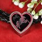 Horse Pink Art Print Heart Charm Leather Woven Bracelet