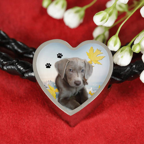 Weimaraner Print Heart Charm Braided Bracelet