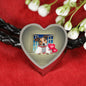 Cute Jack Russell Terrier On Window Print Heart Charm Leather Bracelet