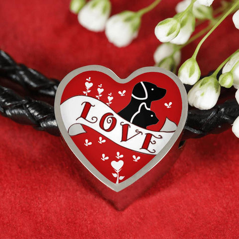 Cute Pets Print Heart Charm Leather Bracelet
