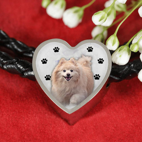 Cute Pomeranian Print Heart Charm Braided Bracelet