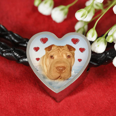 Shar Pei Print Heart Charm Braided Bracelet