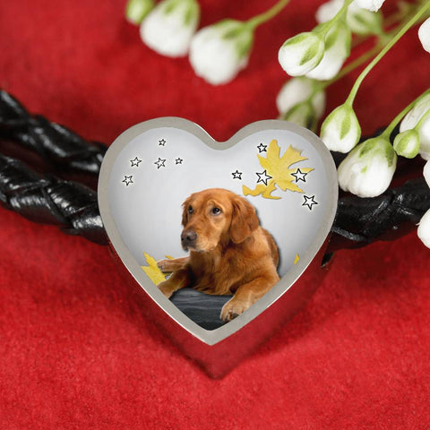 Golden Retriever Print Heart Charm Braided Bracelet