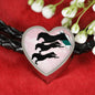 Horse Running Art Print Heart Charm Leather Woven Bracelet
