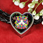 Colorful Cat Print Heart Charm Leather Woven Bracelet