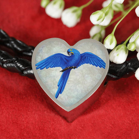 Hyacinth Macaw Parrot Art Print Heart Charm Leather Woven Bracelet