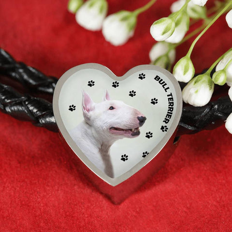 Bull Terrier Print Heart Charm Leather Bracelet