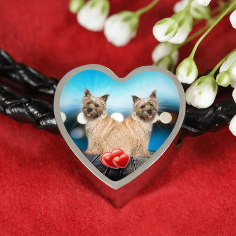 Cairn Terrier Print Heart Charm Leather Bracelet
