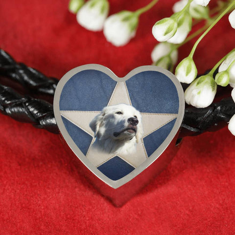 Great Pyrenees Print Heart Charm Braided Bracelet