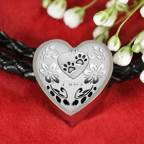 Paws Print Heart Charm Leather Bracelet
