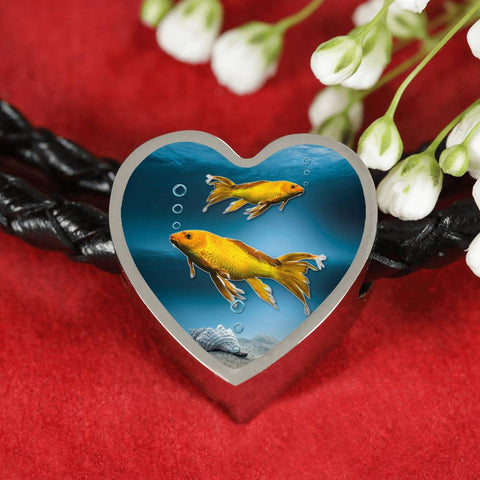 Butterfly Koi Fish Print Heart Charm Leather Woven Bracelet