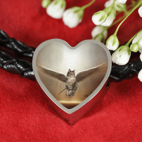 Norwegian Forest Cat Print Heart Charm Leather Bracelet