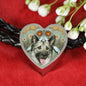 Norwegian Elkhound Dog Print Heart Charm Leather Bracelet