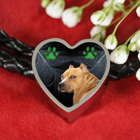Staffordshire Bull Terrier Print Heart Charm Braided Bracelet