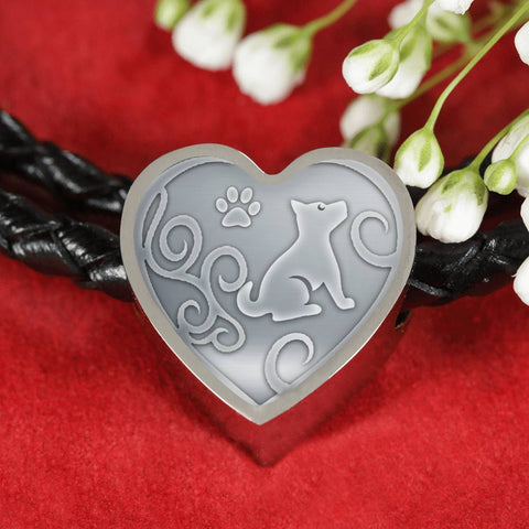 Cute Dog Print Heart Charm Leather Bracelet