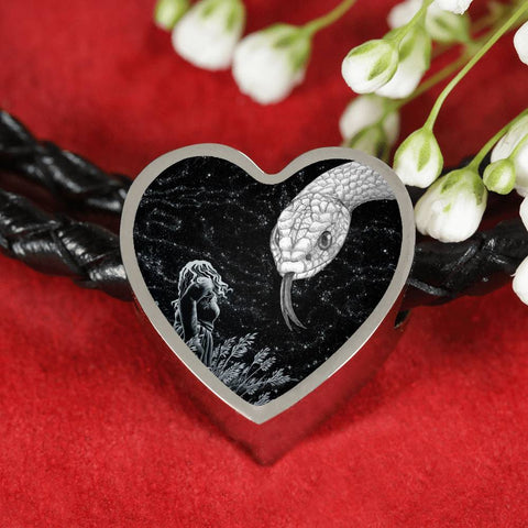 Amazing Snake Print Heart Charm Leather Bracelet