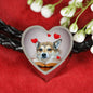 Norwegian Lundehund Print Heart Charm Braided Bracelet