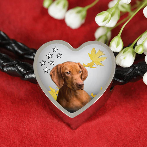 Vizsla Print Heart Charm Braided Bracelet
