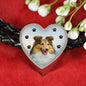 Shetland Sheepdog Print Heart Charm Braided Bracelet