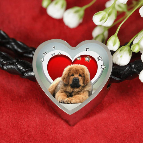 Tibetan Mastiff Print Heart Charm Braided Bracelet