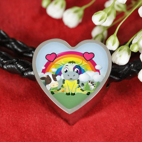 Cute Cow Print Heart Charm Leather Bracelet