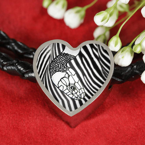 Black&White Snake Print Heart Charm Leather Bracelet